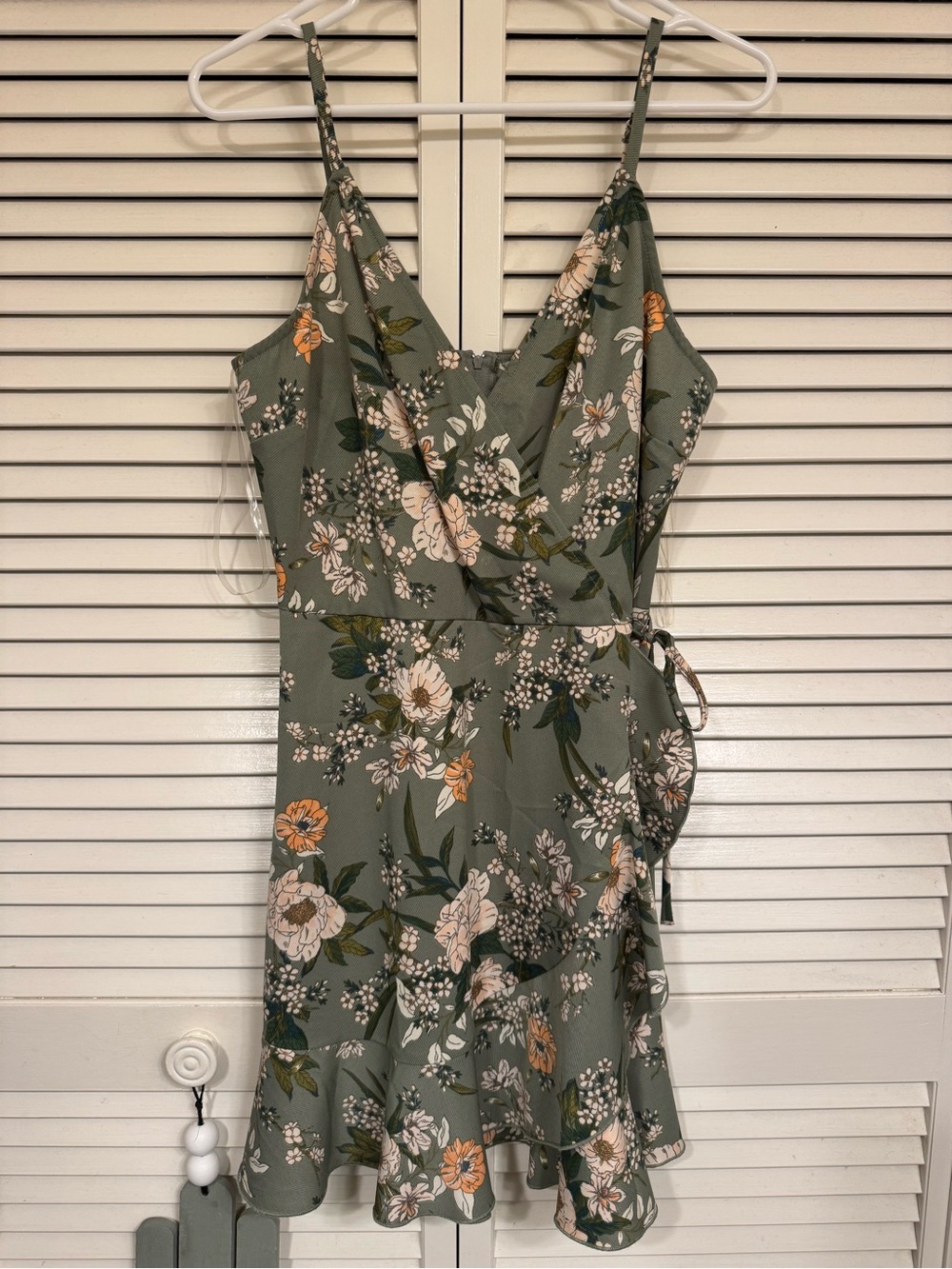 Speechless Sage Green Floral Wrap Midi Dress